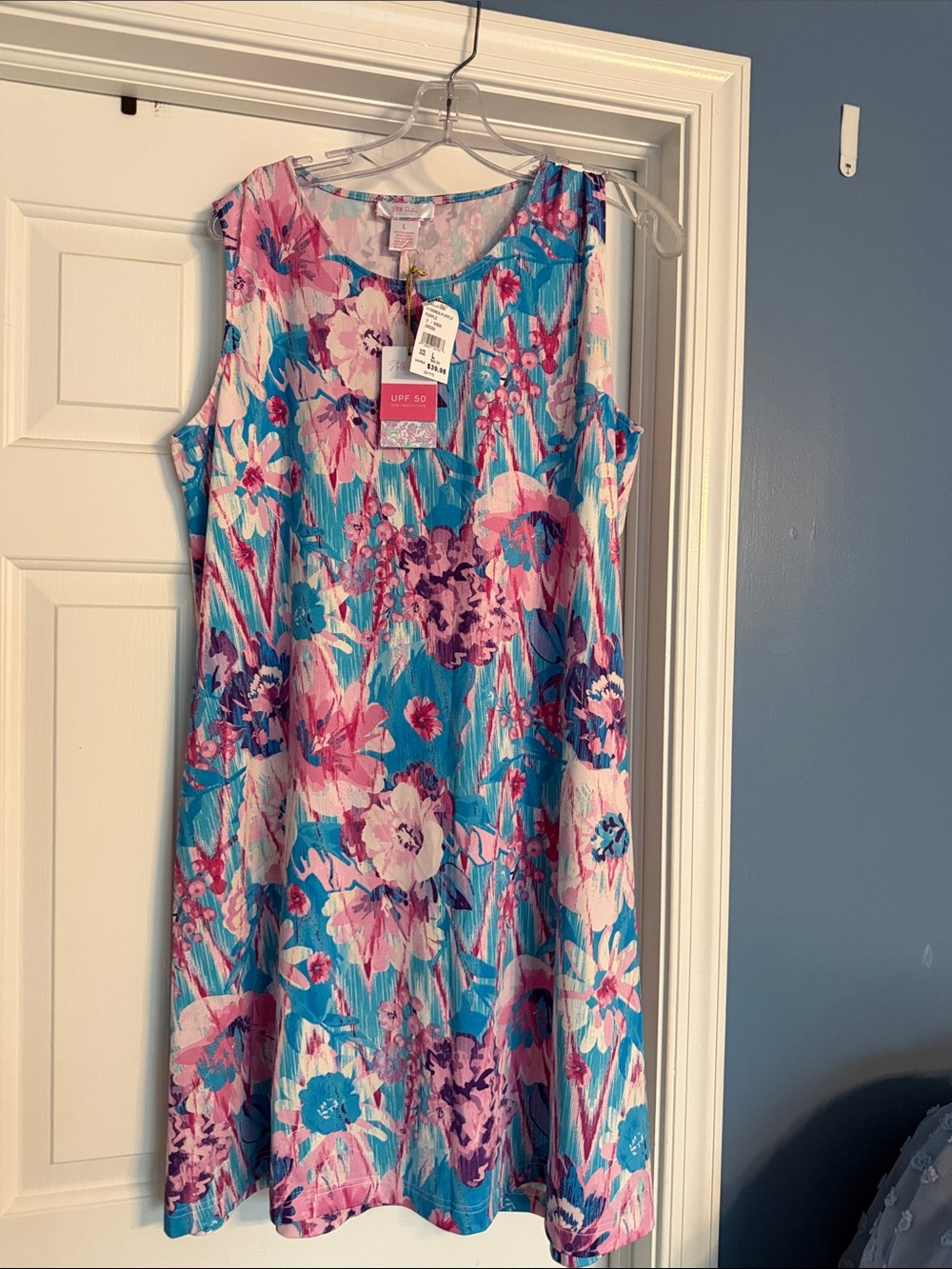 Sleeveless Blue & Pink Floral A-Line Dress
